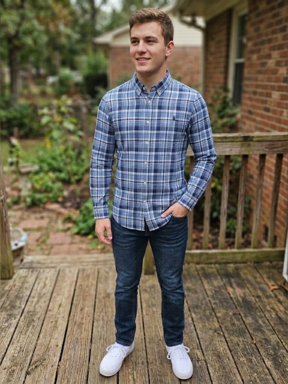 Polo Ralph Lauren Boys XL (18-20) Blue Plaid Button Down Shirt L/S Cotton